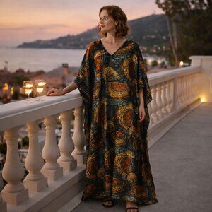 Vintage Winlar Dramatic Medallion Kaftan Maxi Dress — One Size